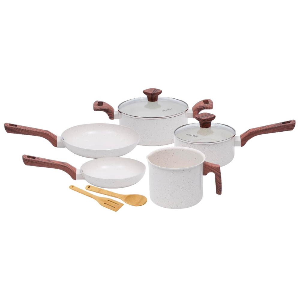 Jogo de Panelas de Indução 7 Peças Fundo Triplo e Revestimento Ceramico Mimo Style