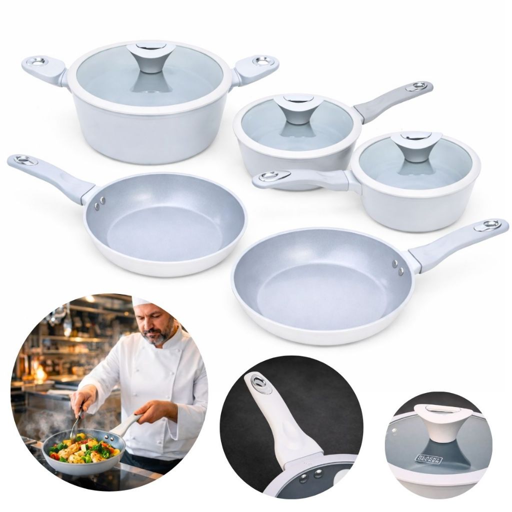 Conjunto de Panelas Black+Decker 5 Peças com Revestimento Cerâmico Antiaderente, Base Compatível com Indução