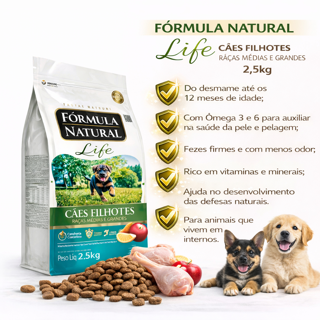 Ração Fórmula Natural Cão Filhotes Portes Médio Grande 2,5kg em Oferta na Shopee