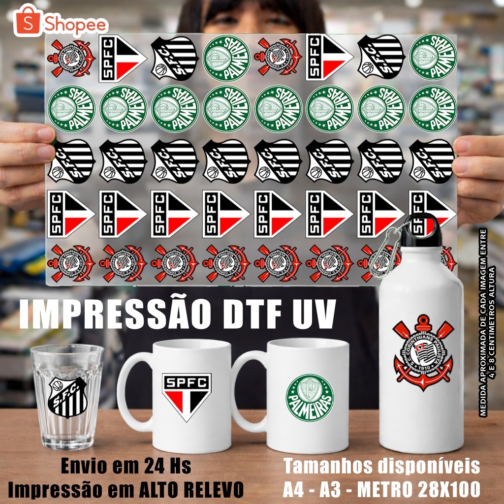 Cartela de Adesivos DTF UV Time Futebol Brasileirão A4 ENVIO IMEDIATO