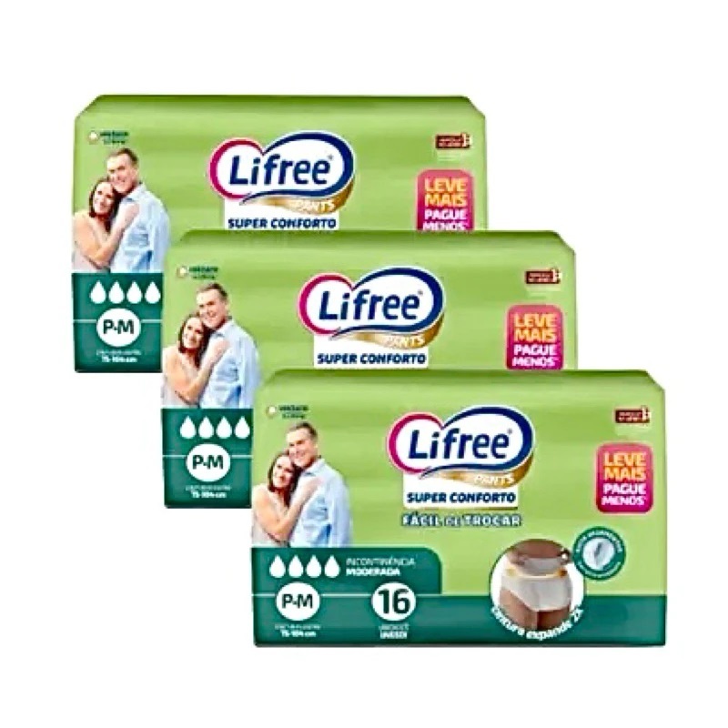 Kit 3ptes Fralda Roupa Íntima Lifree Pants de Vestir P/M 16un cada - Total 48un em Oferta na Shopee