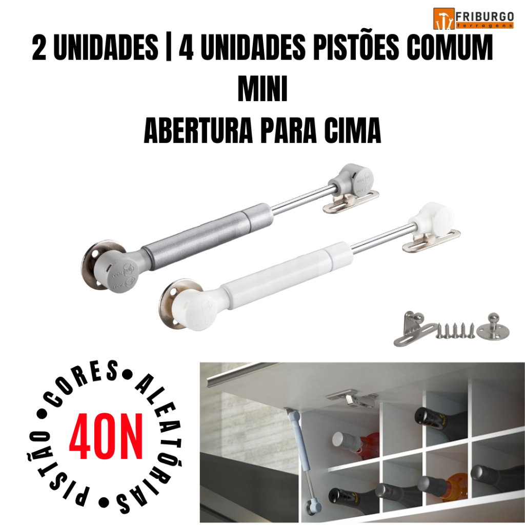 Kit com 2 UND ou 4 UND Pistão A Gás Mini Branco Para Portas De Armário 40n (4kg)
