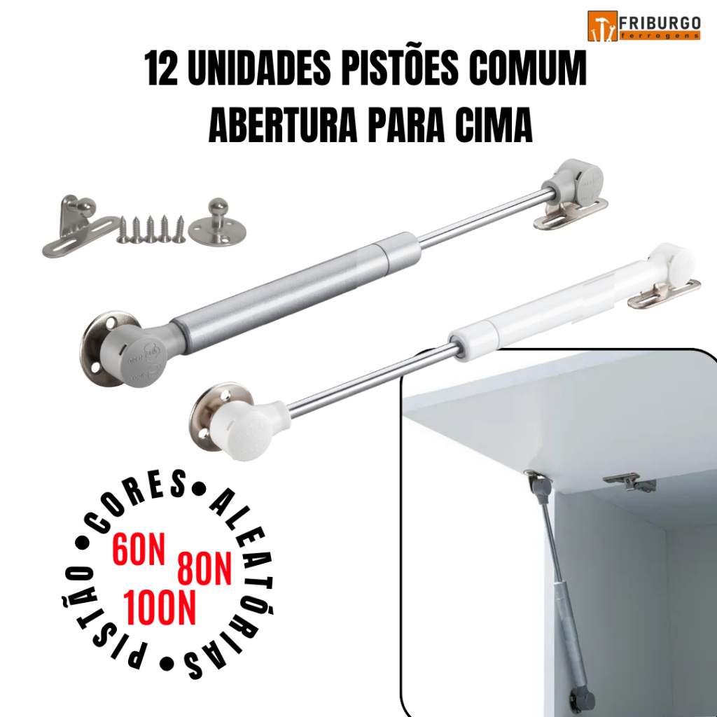 Kit com 12 UND Pistão a Gás Comum para Armário com Amortecedor