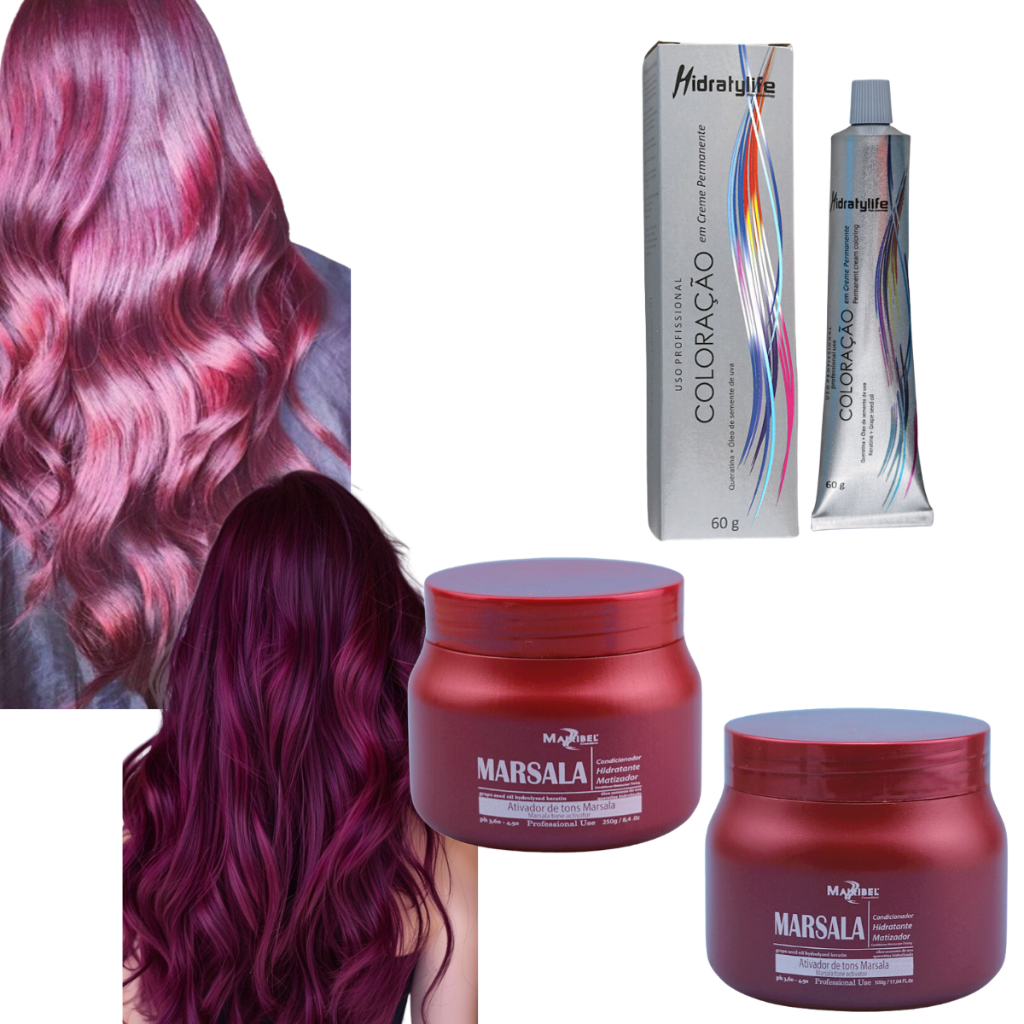 Kit Tinta Mairibel 77.26 Vermelho Marsala + Matizador Marsala | Marsala Sem Desbotar