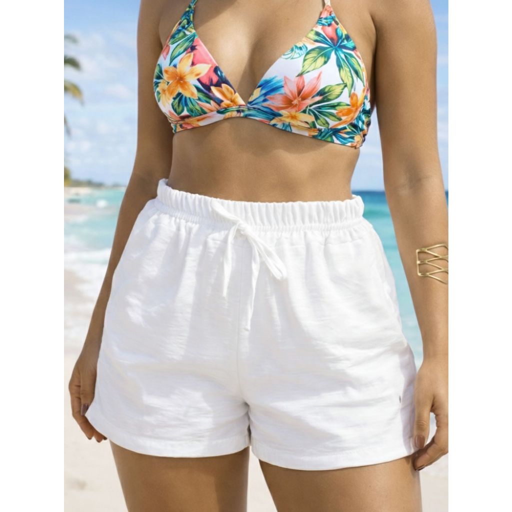 Short feminino básico verão tecido duna oferta soltinho leve
