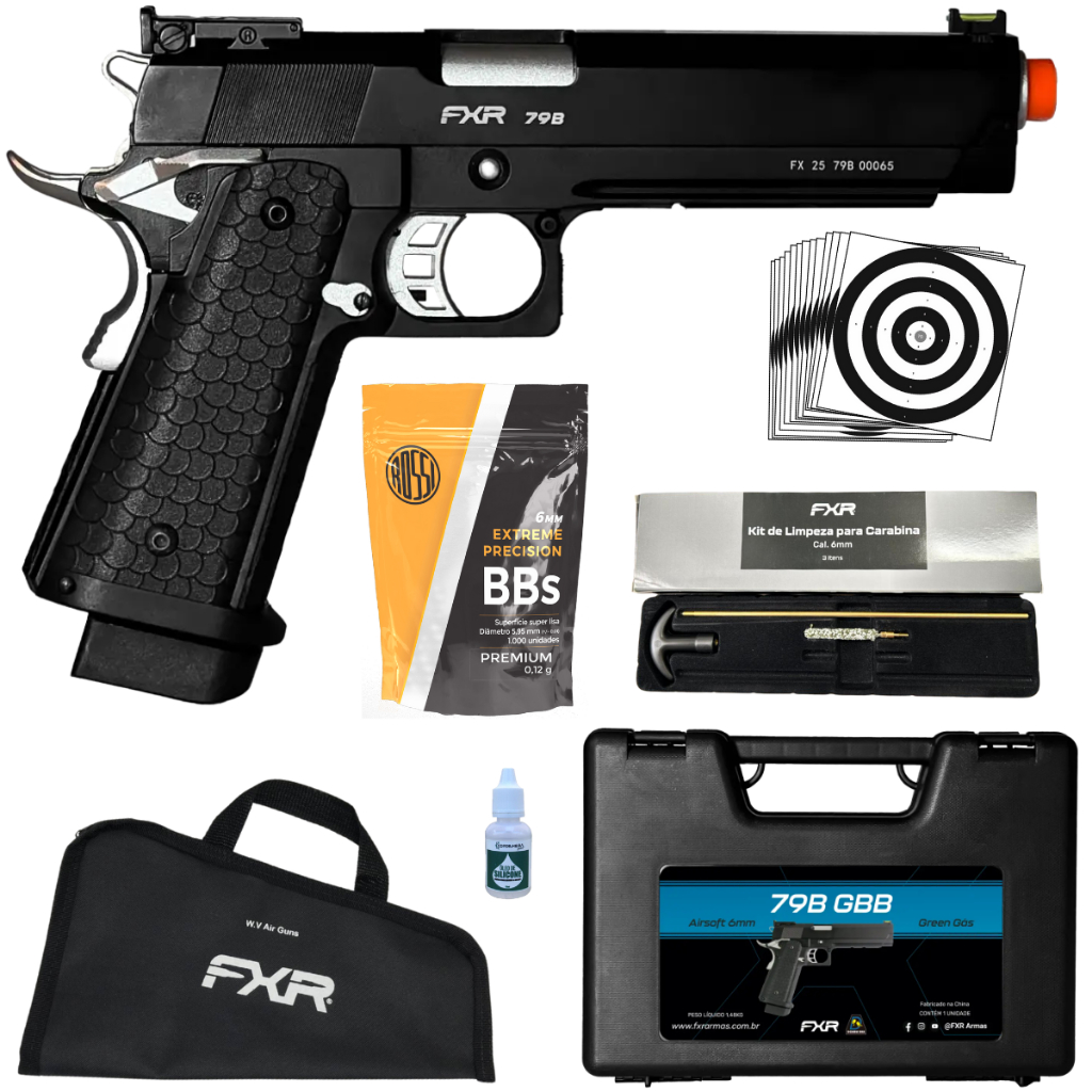 PISTOLA DE AIRSOFT GREENGÁS FXR DOUBLE BELL 1911 - 79B 6MM + KIT ESCOLHIDO