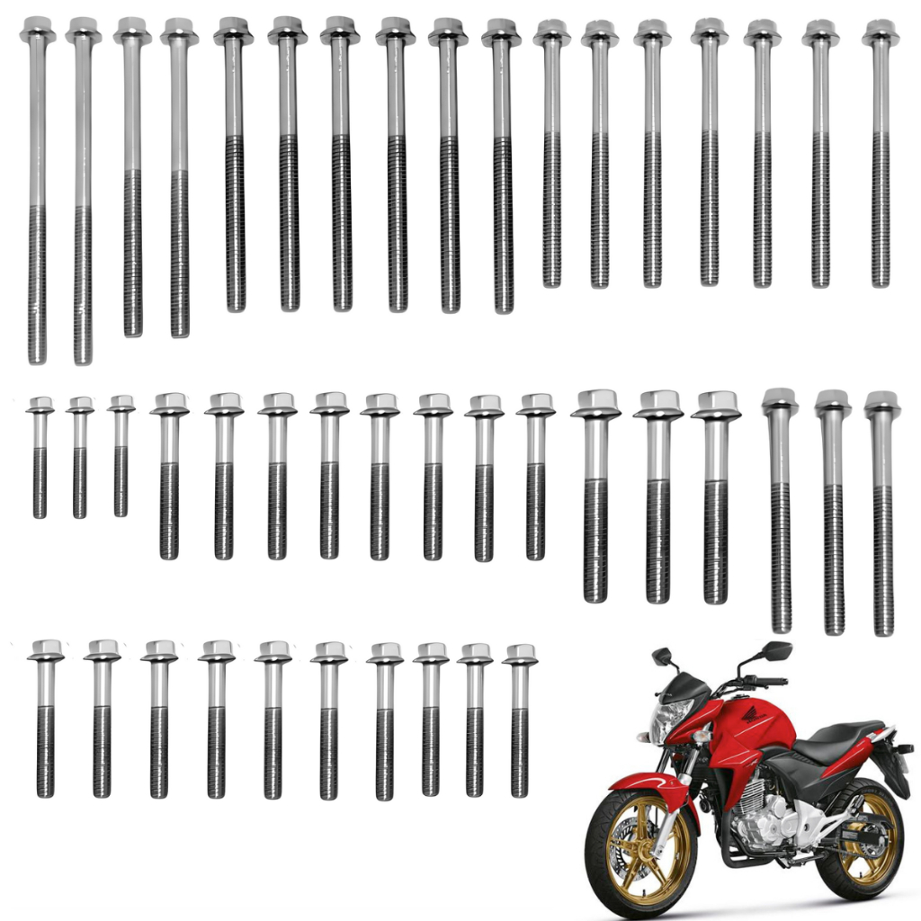 Kit Parafusos Do Motor Cb 300r Xre 300 2009 2015 Cromado 44 peças