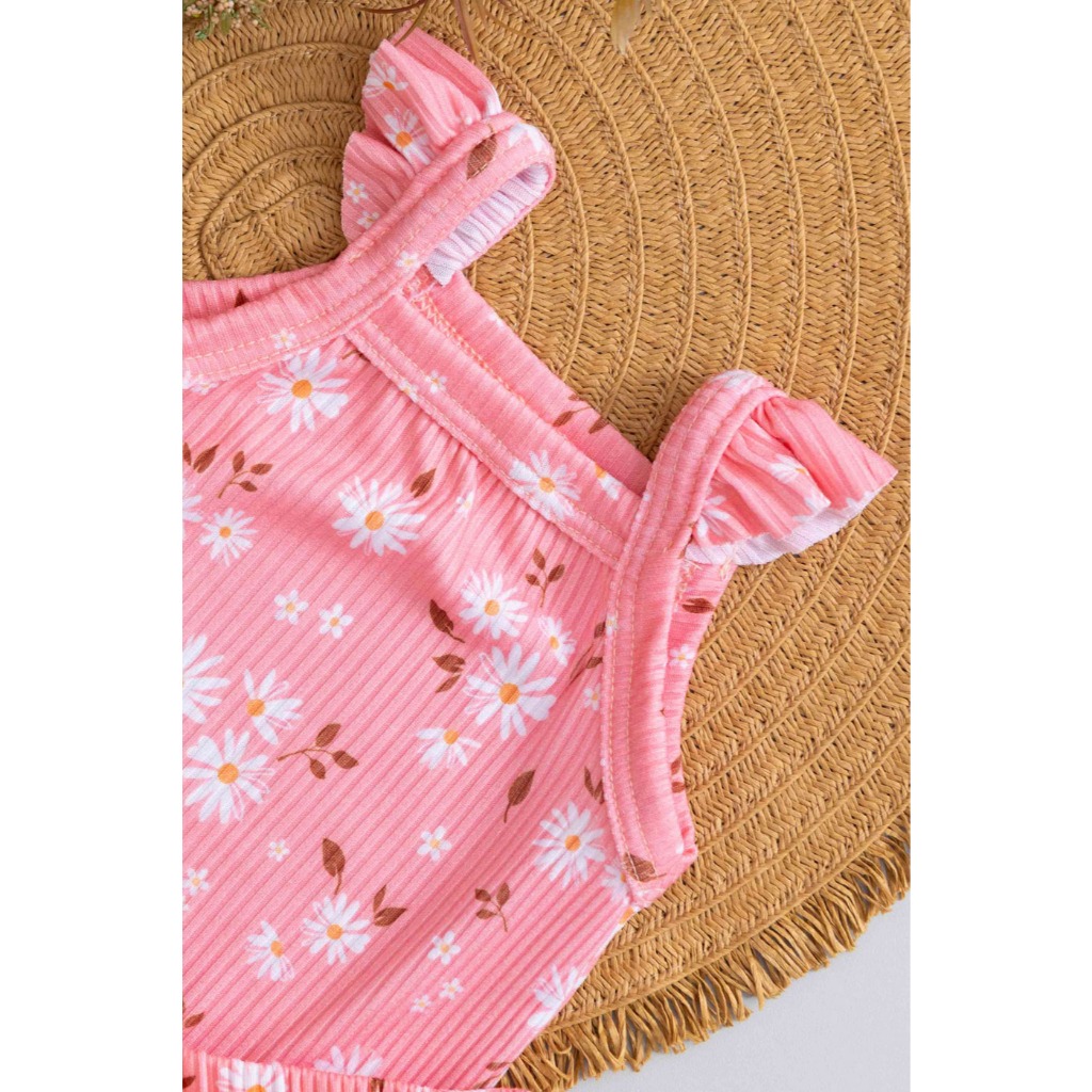Conjunto de Bebê Canelado Verão Body e Shorts com Babado