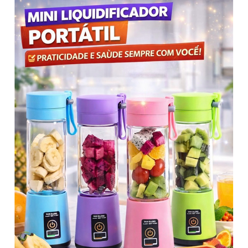 Mini Liquidificador Portátil 380ml com Lâminas de Aço Inoxidável Academia e Treinos Liquidificador Portátil