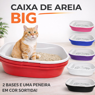 Caixa de Areia BIG para Gato com Peneira – 3 Peças (2 Bases + 1 Peneira) – Banheiro Higiênico Grande em Oferta na Shopee