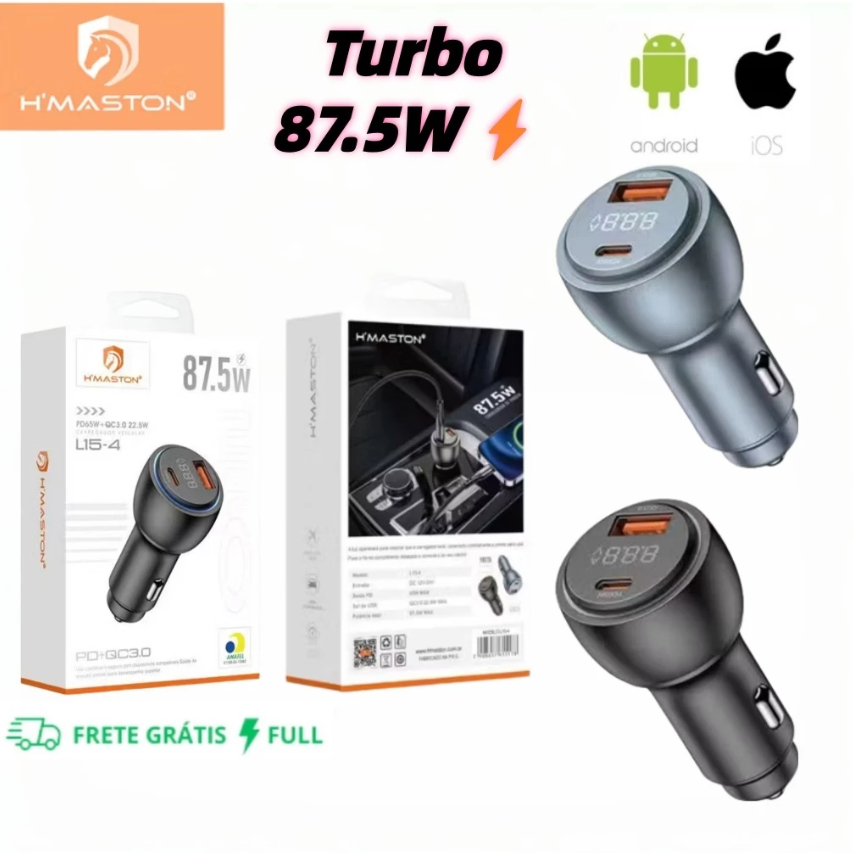 Carregador Veicular Turbo Tipo C A GOLD Preto 60W
