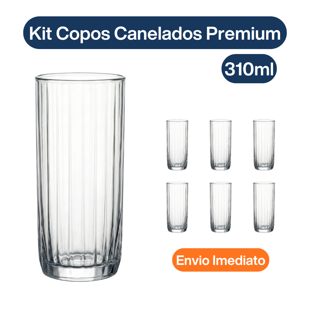 Kit 6 ou 12 Copos Canelado Pasabahce Leia 310ml Vidro Europeu Premium Restaurantes 5 Estrelas em Oferta na Shopee