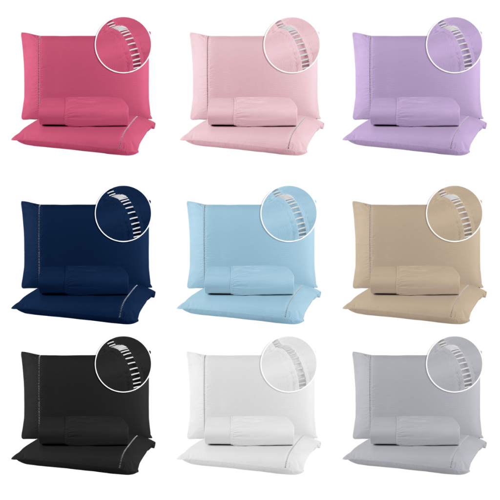 Jogo de Lençol Vários Tamanhos 400 Fios Micropercal Com Duas Fronhas em Ponto Palito