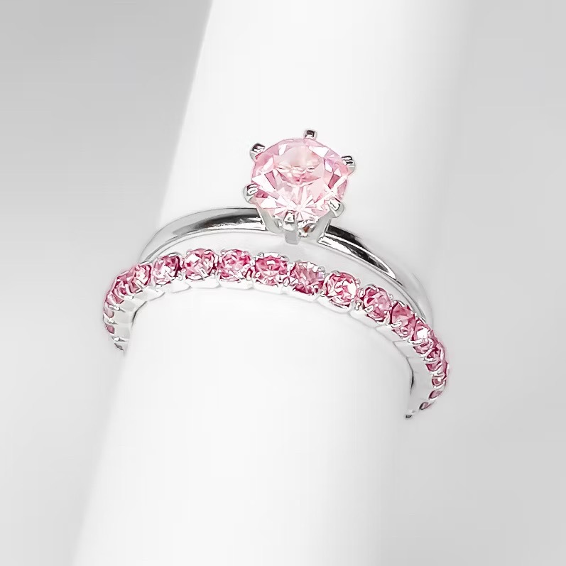 Anel Duplo Feminino Luxo Pedra Rosa – Semijoia Ouro 18K ou Prata | 2 Peças para Usar Separadas em Oferta na Shopee