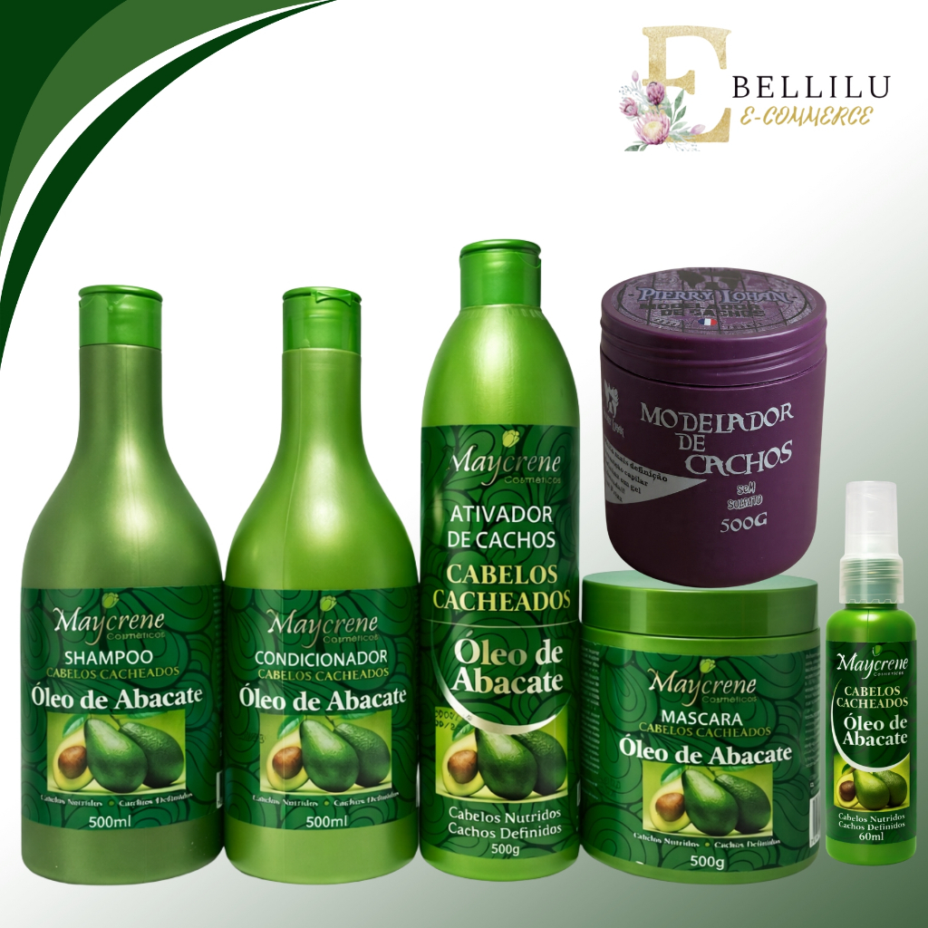 Kit Maycrene Óleo De Abacate Shamp+Cond+Masc+Oleo Reparador+Ativador de cachos + Modelador de cachos pierry lohan