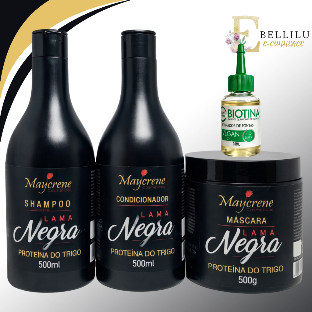 Kit Matizador Lama Negra Ativador Tons Escuros Maycrene + oleo reparador de pontas biotina 30 ml