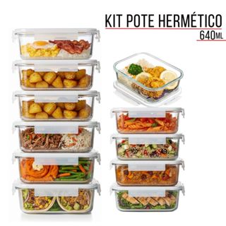 kit 3, 5 ou 10 Pote Hermético 640ml Vidro Temperado com Tampa 4 travas Marmita Mantimentos Alimentos em Oferta na Shopee