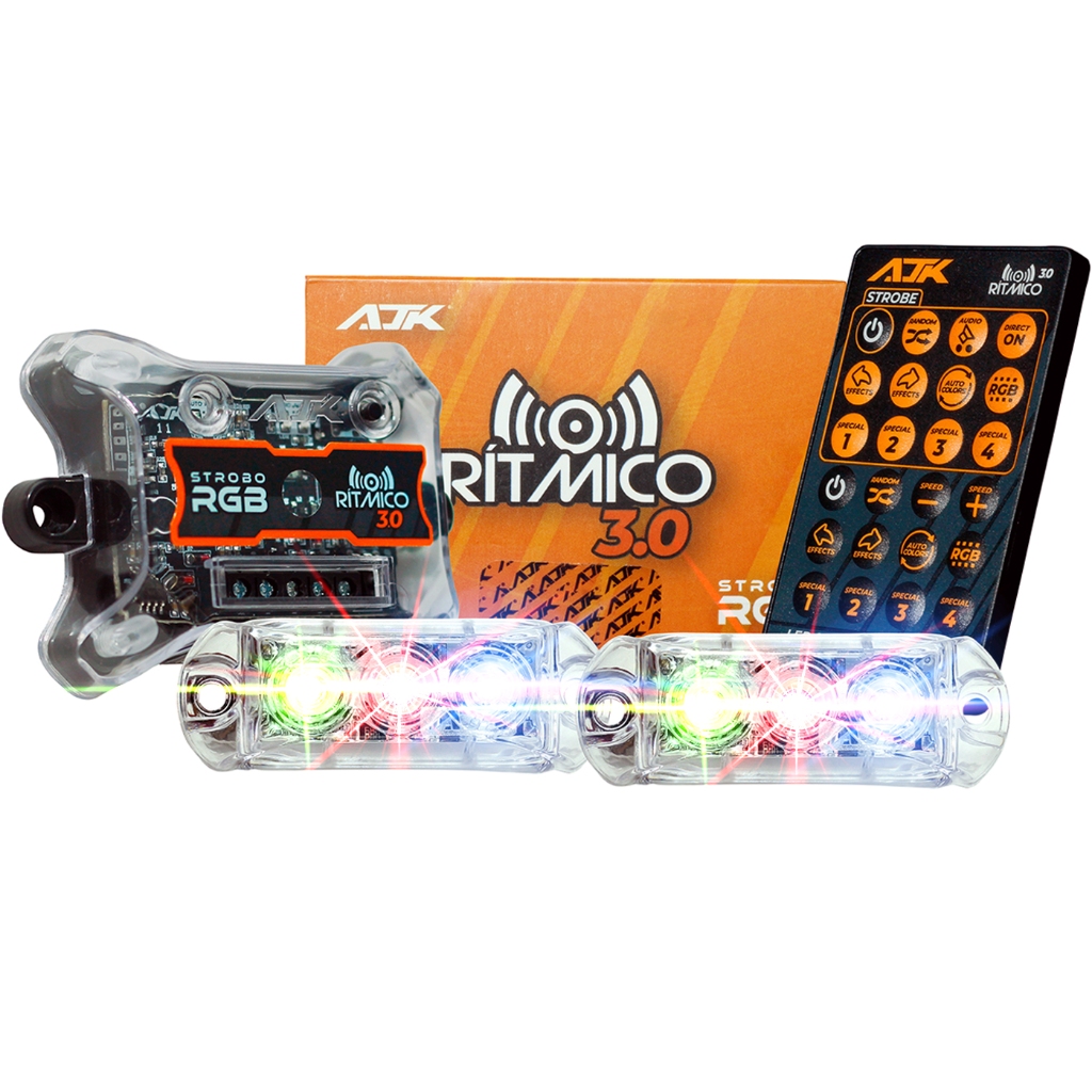 Kit Strobo AJK 3.0 6W RGB Digital Endereçável e Ritmico + 2 Faróis 6W + Controle 38 Mil Efeitos em Oferta na Shopee