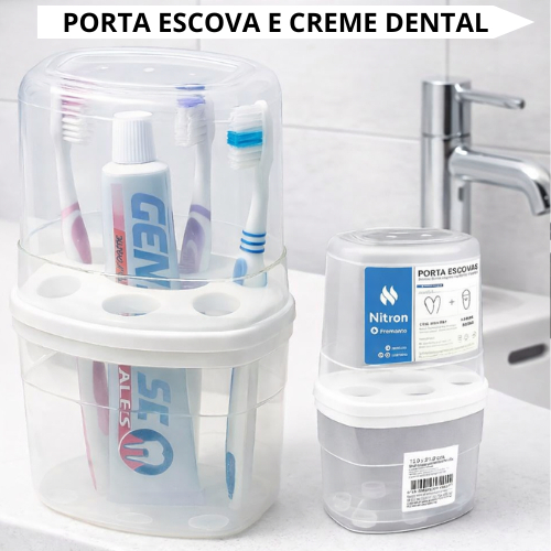 Porta Escova E Pasta de Dente C/ Tampa 6 Divisória Plástico De Pia KIT 1 OU 2 Unidades