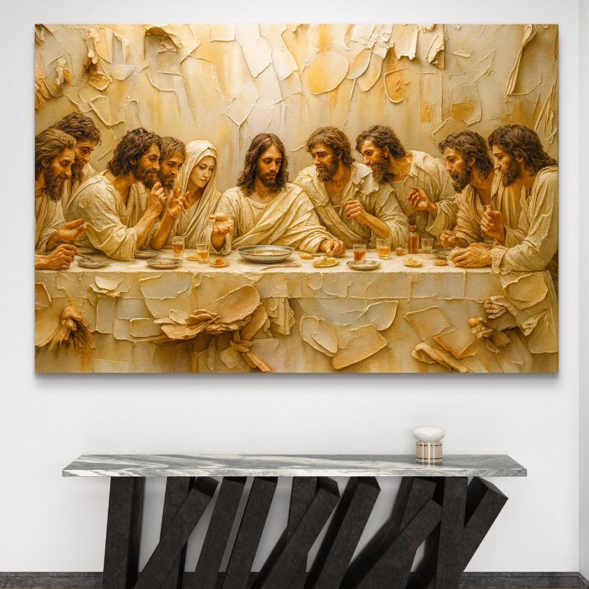 Quadro Decorativo A Santa Ceia de Jesus Arte Religiosa Em MDF 110x80 Última Ceia Clássica Cristã