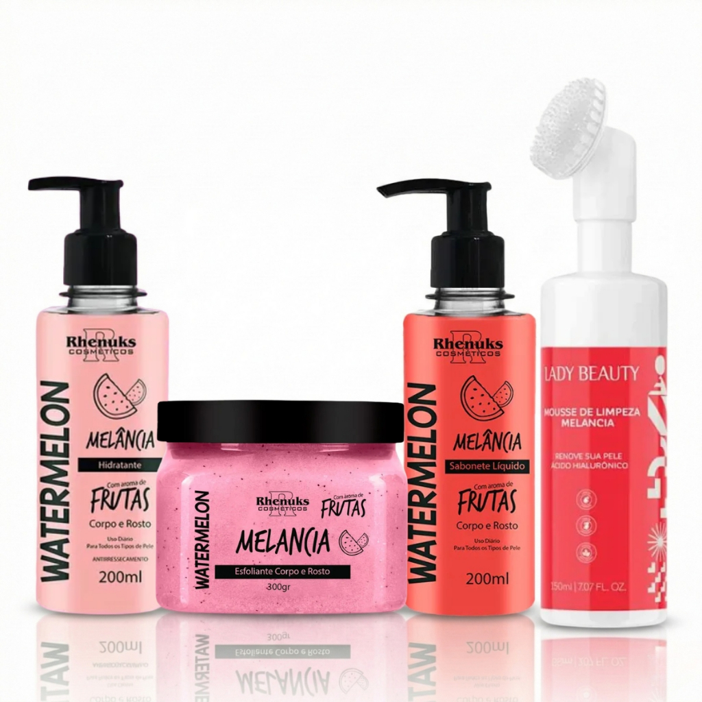 Kit Banho Limpeza de Pele Corporal Melancia Feminino Rhenuks com Mousse Facial