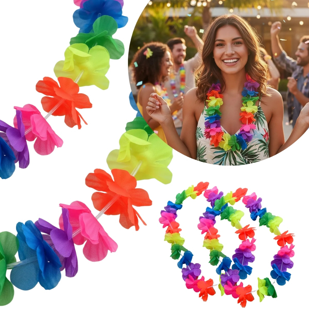 KIT Colar Havaiano Flor Colorido Neon Carnaval Festas Reveillon em Oferta na Shopee