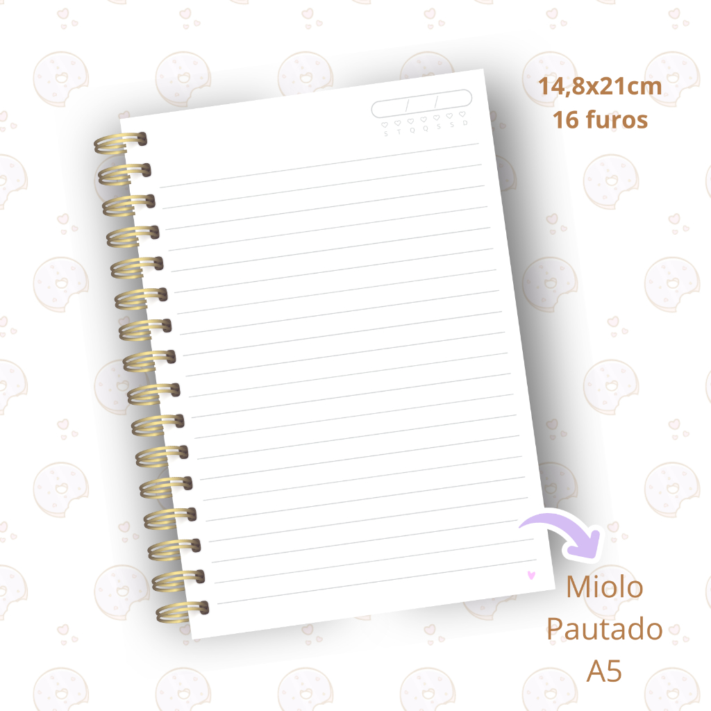 Caderno Laços Rosie | A5 ou Colegial | Fixo ou Reposicionável | Pautado, pontilhado ou quadriculado