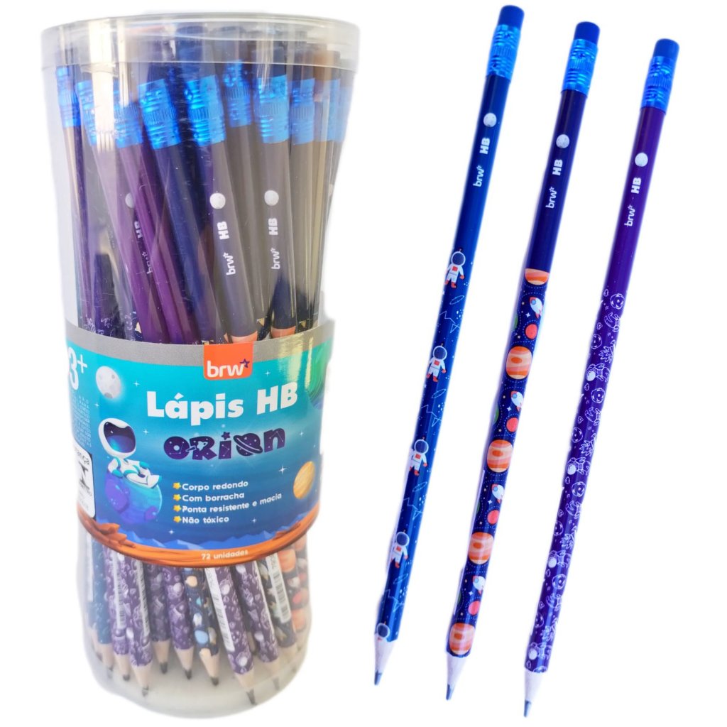 Kit Lápis de Escrever Preto HB Astronauta Orion com Borracha LeoeLeo Material Escolar Escritório em Oferta na Shopee