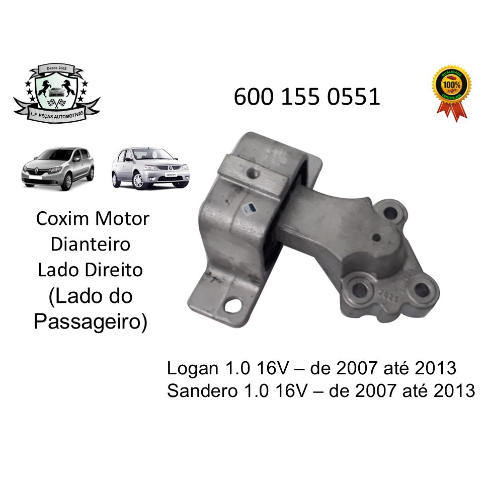 Coxim do Motor Lado Direito Renault Logan 1.0 16V, Renault Sandero 1.0 16V