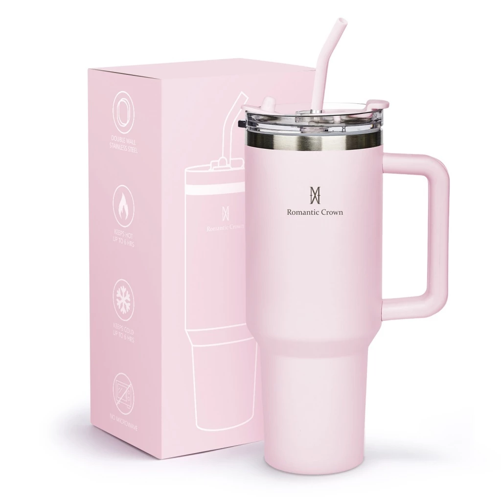 ROMANTIC CROWN Copo Termico de Aço Inoxidável com Tampa de Vedação e Tubo de Aço Inoxidável 600ml/1200ml