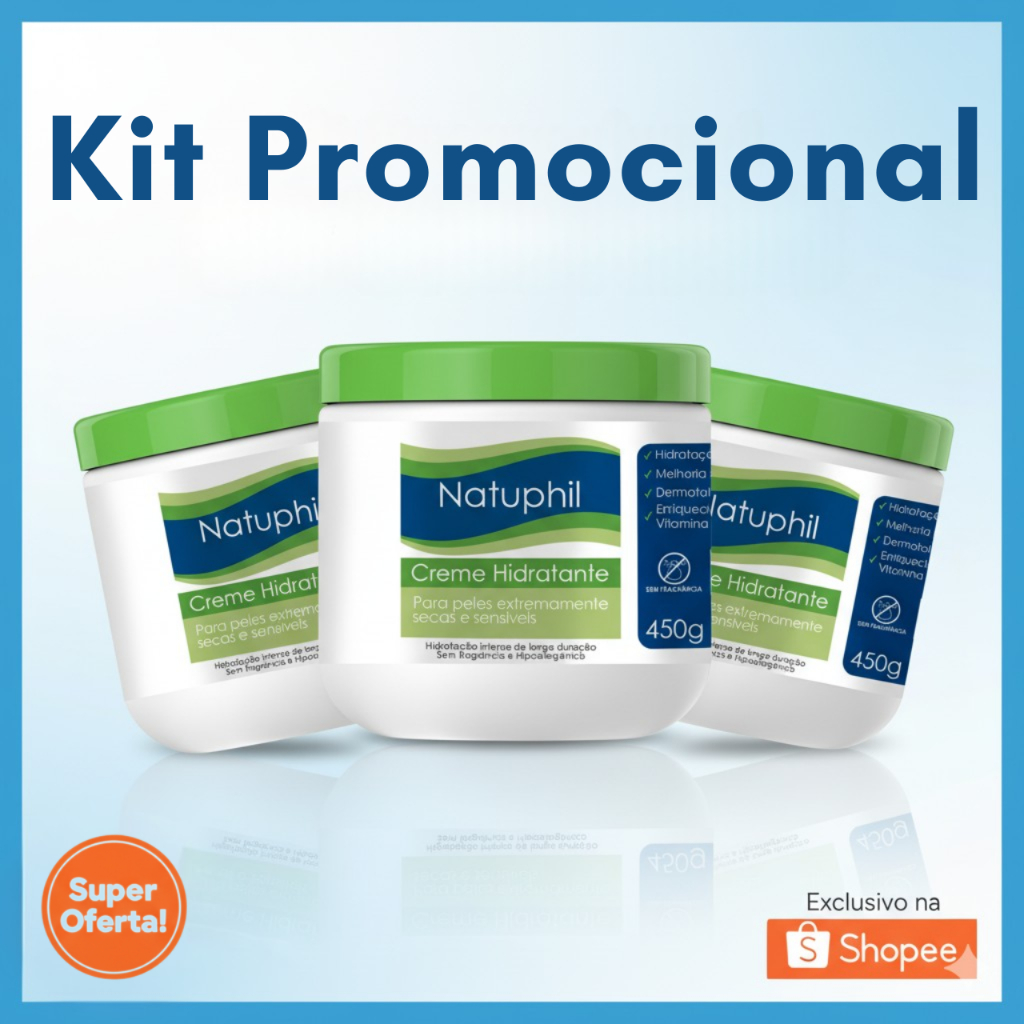 Hidratante Creme Corporal Kit com 3 2 e 1 unid Pele Extra Seca Sensível Sem Fragrância Natuphil 450g em Oferta na Shopee