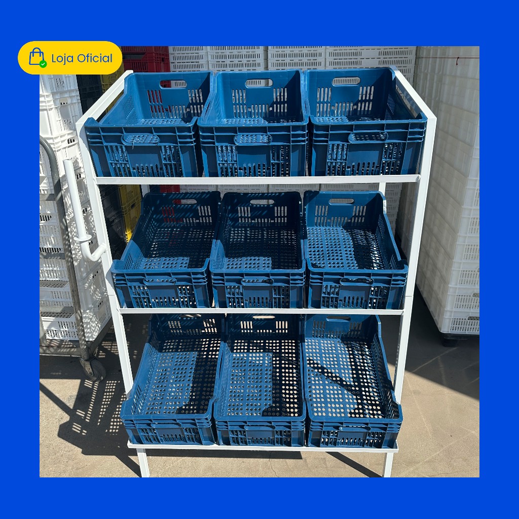 Expositor De Frutas Suporte + 9 Caixas Hortifruti Organizador Frutas Legumes Verduras