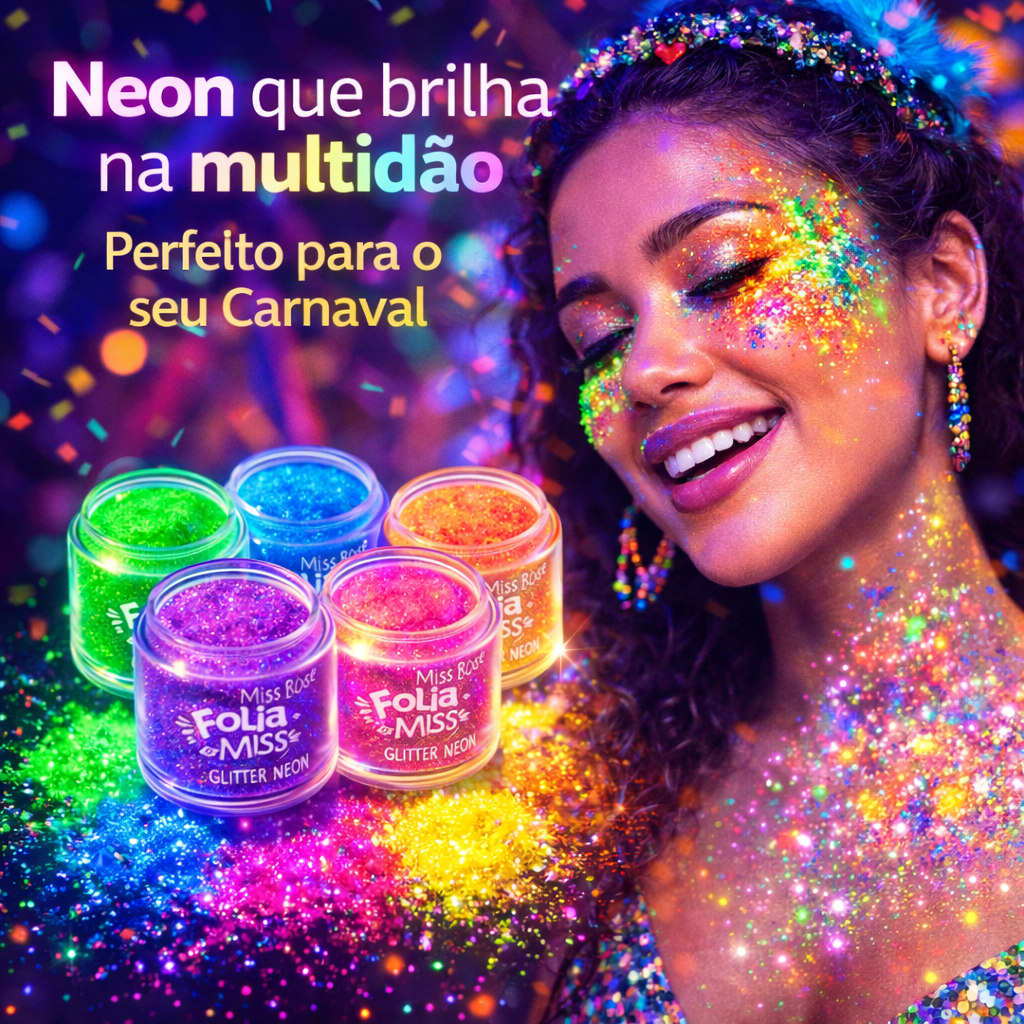 Glitter Neon Folia Brilha na Luz UV Carnaval Maquiagem Fluorescente Cores Vibrantes