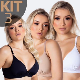 KIT 3 Sutiã Básico Com Bojo Sem Aro Reforçado Microfibra Bojo Soft Molinho Não Amassa Confortável Tecido Poliamida em Oferta na Shopee