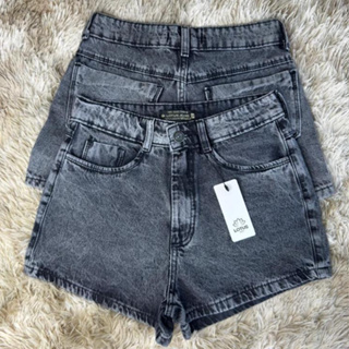 Short jeans feminino Preto Marmorizado 100% Algodão Cintura alta em Oferta na Shopee