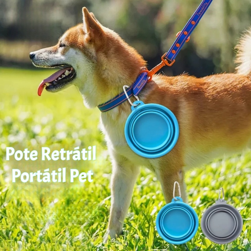 Pote Retrátil Portátil Pet 250ml Silicone Mosquetão Comedouro Bebedouro Cães Gatos Passeio Viagem