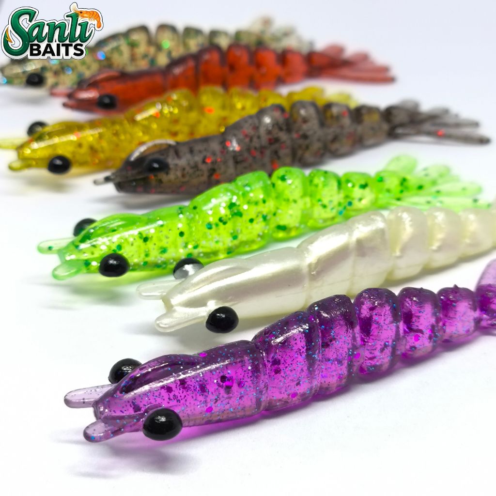 Kit Camarão Articulado 7cm 8 e 9cm kit c/12 un Isca Artificial Soft Sanlibaits
