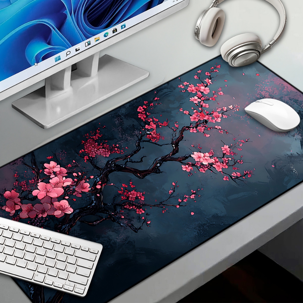 Mouse Pad Flores Asiaticas Gamer XXL Antiderrapante Setup Speed Extra Grande Borda Costurada
