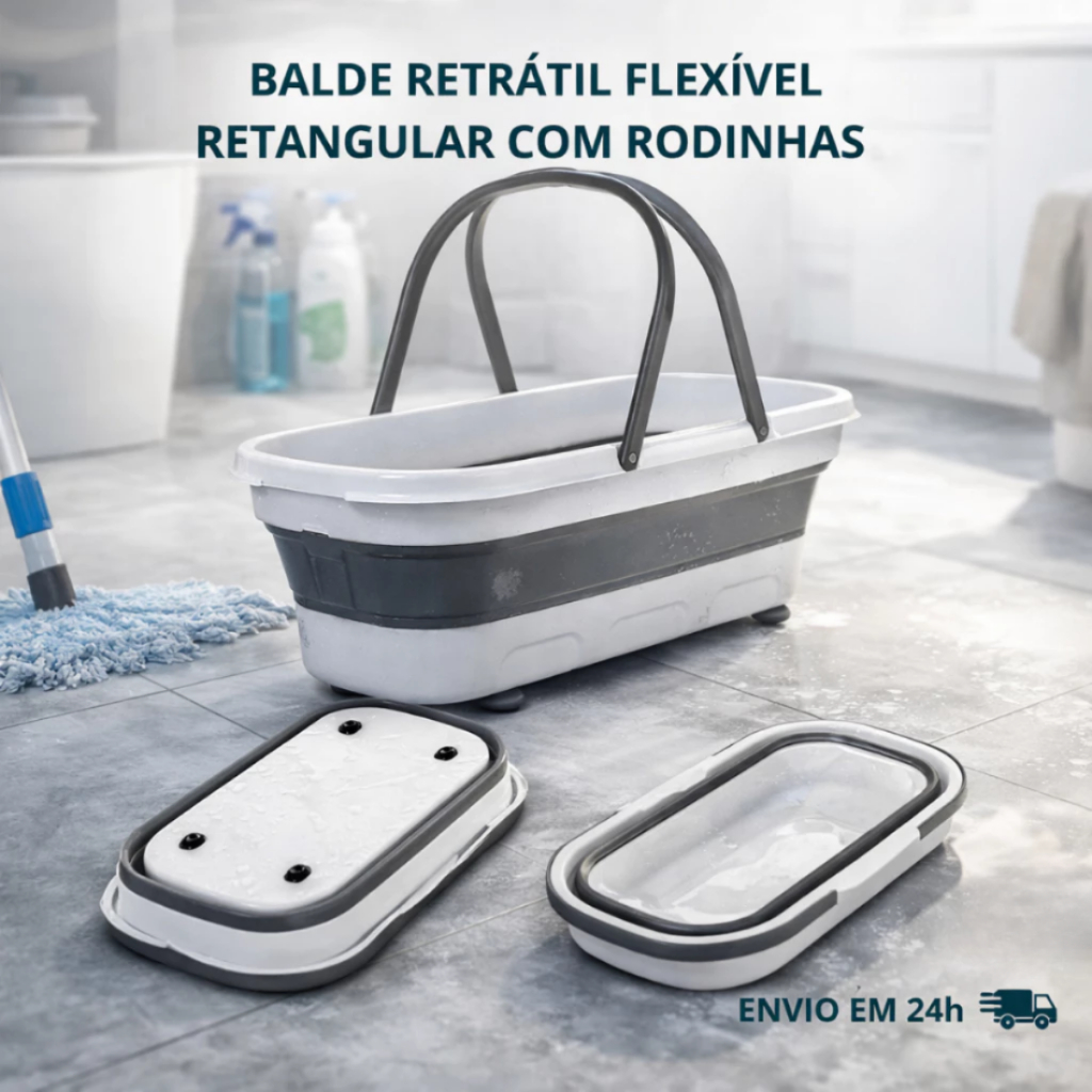 Balde Dobrável Retrátil 23L Com Rodinhas Multiuso Silicone Resistente Lavagem Carro Limpeza Premium
