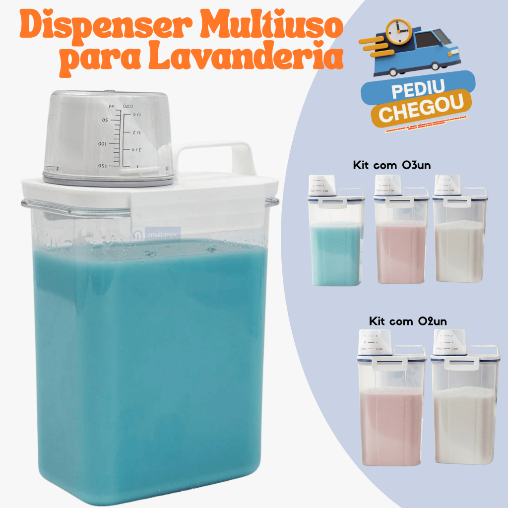 Kit com 4 / 3 / 2 Potes hermético para sabão organizador lavanderia Dispenser sabão líquido Amaciante Acrilico em Oferta na Shopee