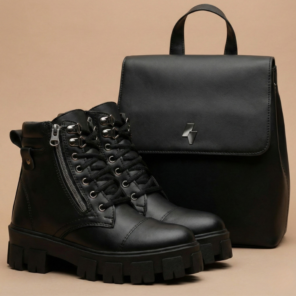 Kit Coturno Feminino Tratorado + Mochila Casual Moderna Conforto e Estilo