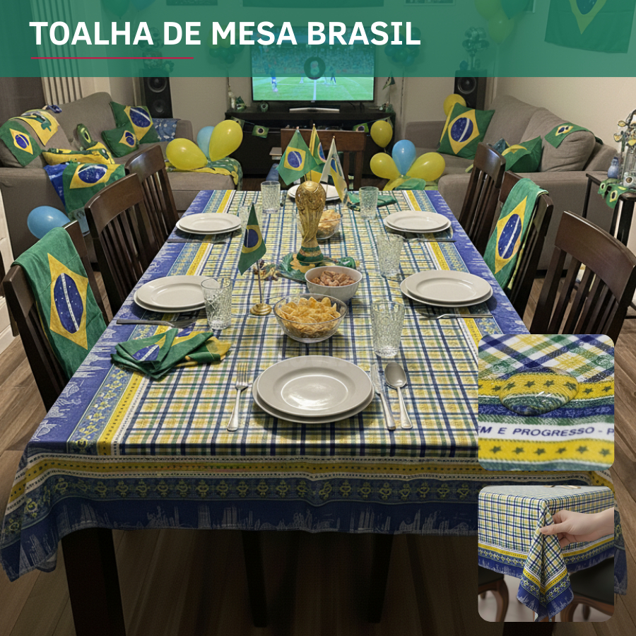 Toalha De Mesa Copa Estampa Pátria Amada Brasil 100% Impermeável Decorativa Festa Premium