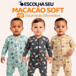 Escolha Macacão Bebe Menino Roupa Inverno Soft Peluciado Com Zíper Quentinho e Confortável, Safari, Astronauta, Leão L09