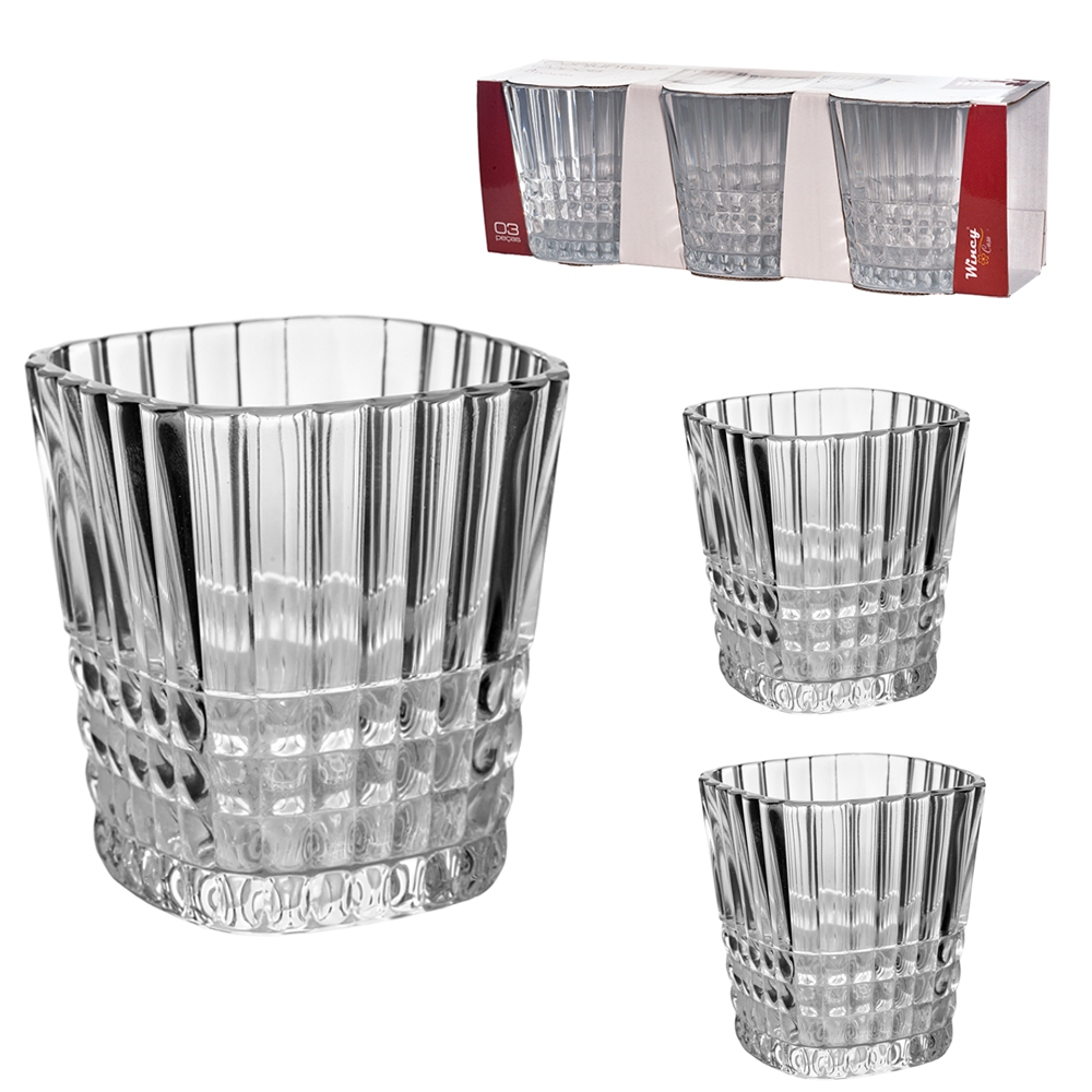 JOGO DE COPO DE VIDRO QUADRADO WHISKY BRESCIA COM 3 PECAS 300ML em Oferta na Shopee