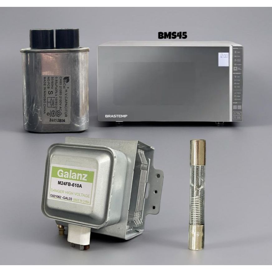 Kit Reparação Microondas BMS45/ PME28/ CMA30AF Magnetron M24FB-610A + Capacitor 0,85uf + Fusivel de Vidro 0.8A