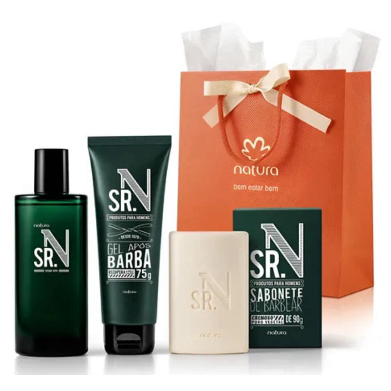 Kit Natura Sr. N Colônia Creme Barbear e Sabonete Presente.