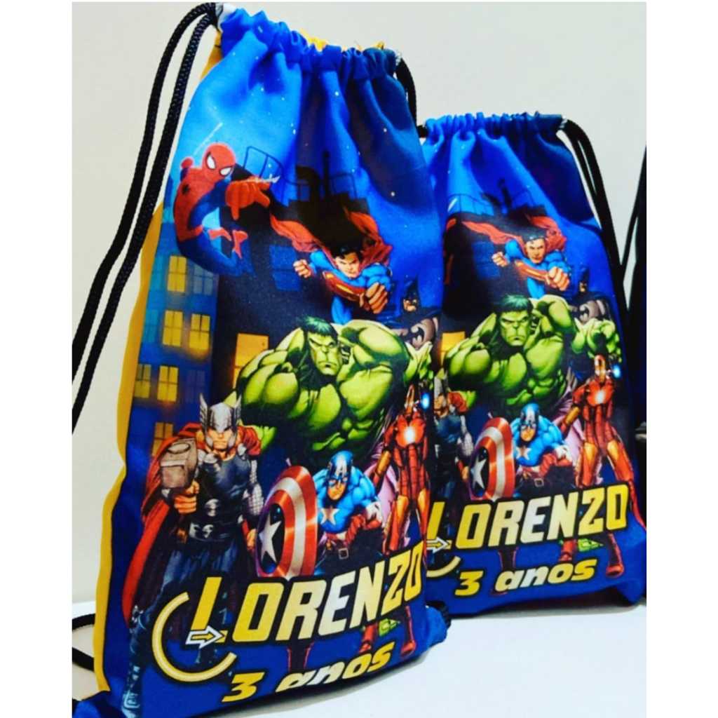 20 Mochilinhas Sacochila Personalizadas Super Herois Lembrancinha aniversario