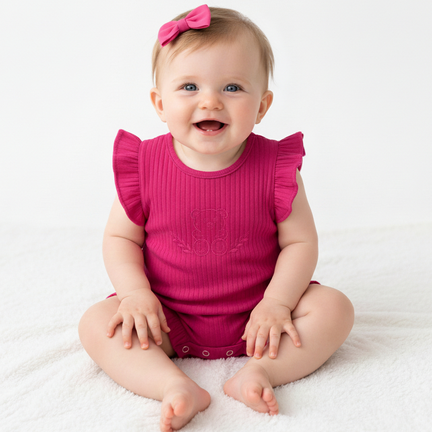 Macacão Bebê Feminino Menina Básico Super Macio e Leve Confortável Lançamento + Laço