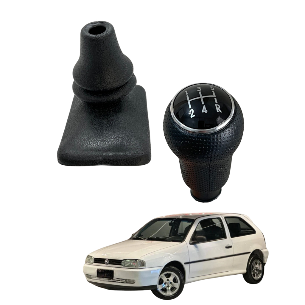 Kit Coifa Alavanca de Câmbio Flexível Sanfona Manopla Bola Preta Gol G4 1996 1997 1998 1999