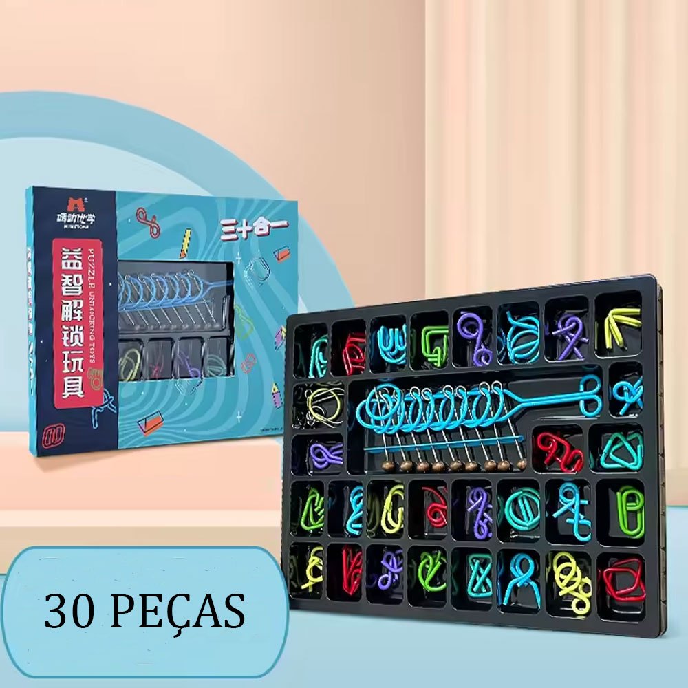 Kit 30 Quebra Cabeça Colorido Enigma 3d Metal Desafio Puzzle Game